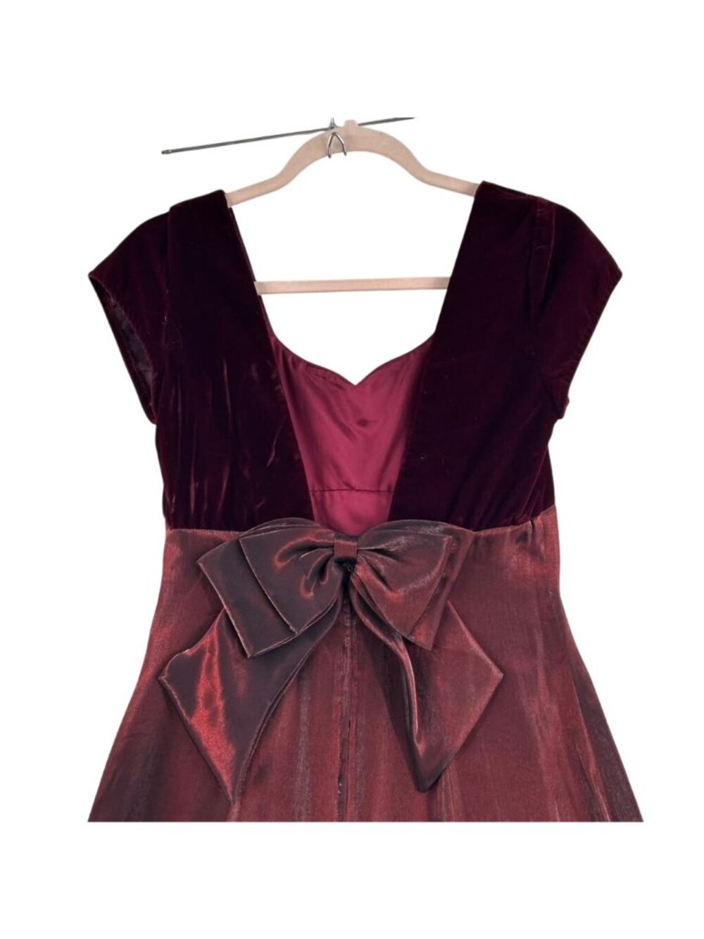 VTG Michaelangelo Dress Women's Size XS Burgundy Maxi Velvet With Bow Detail - Picture 12 of 15